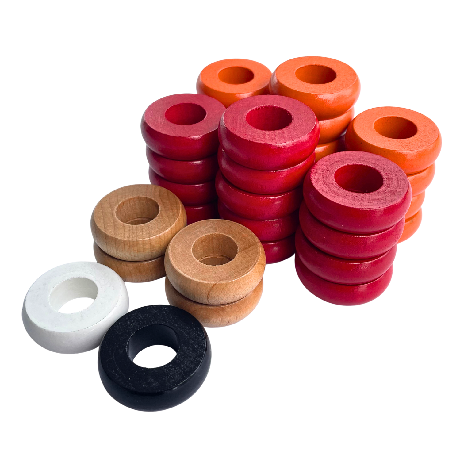 32 Red and Orange Carrom / Pichenotte / Croquignole Rings - (Red / Orange / Natural / Black / White) - Anneaux De Pichenottes - Game Accessories / Accessoires De Jeu