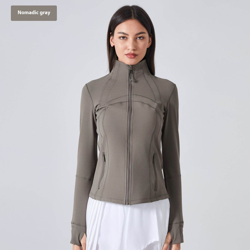 Long Sleeve Workout Tops for Women Halter Neck Zip Up gym top