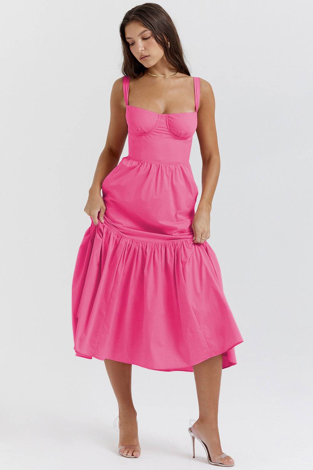 Spring And Summer Comely Pastoral Style Sling Floral A Swing Cake Dress