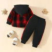 Toddler Baby Boy Classic Plaid Hooded Long Sleeve Shirt Contrast Color Trousers Suit Two piece for boys