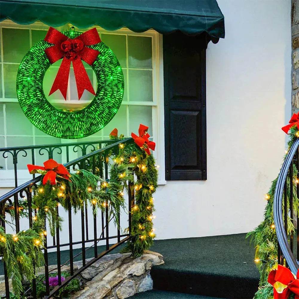Front Door Wreath Bowknot Luminous LED Light Christmas Garland