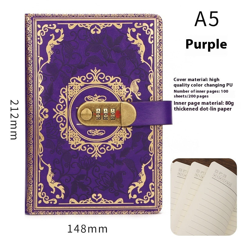 A5 Vintage Password Diary With Lock – Imitation Leather Journal
