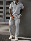 Men's Zip-Up Polo Shirt and Pants Two-Piece Set