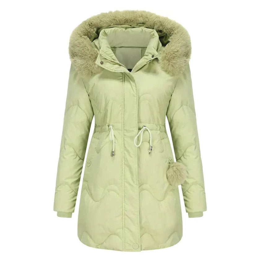 Autumn Winter Fur Collar cotton padded long winter jacket for women