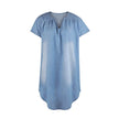 Round Neck Pleated Loose Solid Color Casual Plus Size Denim Dress