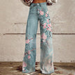 Graphic Printed Bootcut Jeans for Women – Wide Leg Printed Denim Trousers