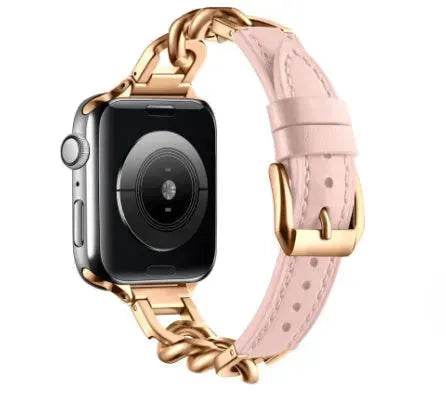 Women Leather and Stainless Steel Watch Strap for Apple  iwatch