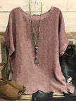 Women's 3/4 Sleeve Linen Blouse – Loose Round Neck Casual Top (S–3XL, 5 Colors)