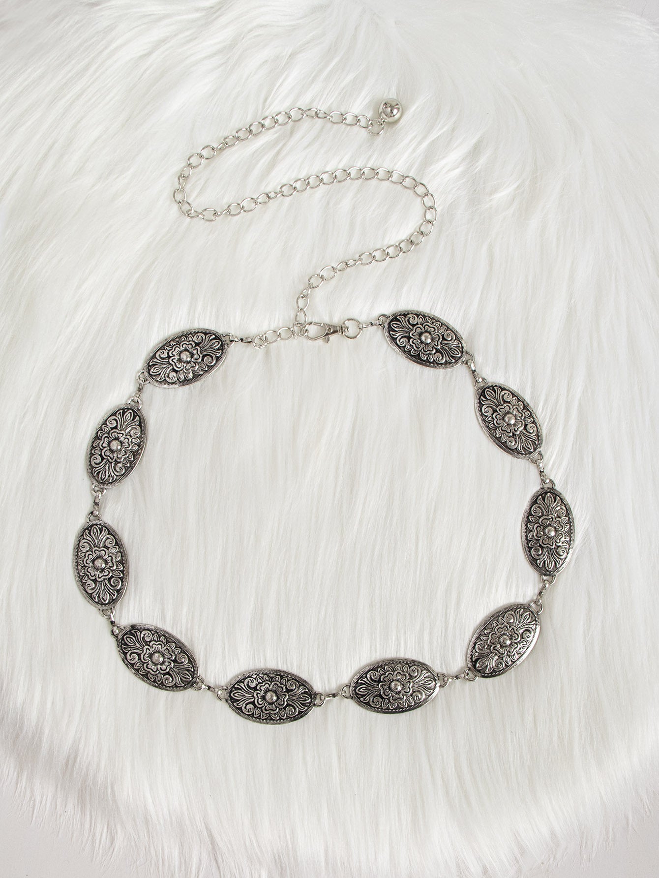 Women's Carved Vintage Metal Waist Chain – Engraved Retro Body Chain Silver Gold