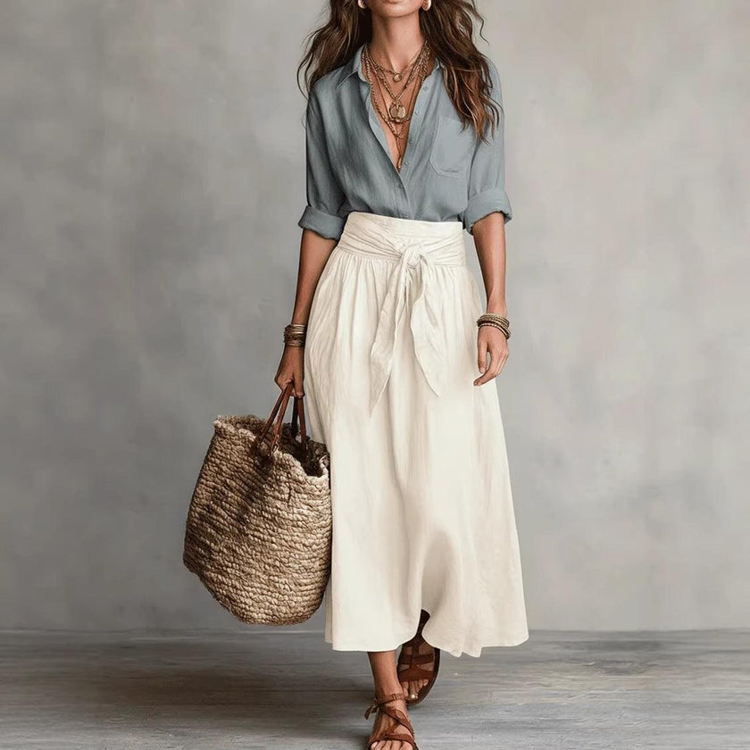 Women's Button-Down Shirt & Straight Skirt Two-Piece Set – Casual Summer Outfit
