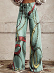 Women's 3D Printed Bootcut Flared Pants – Graphic Print Wide Leg Casual Trousers