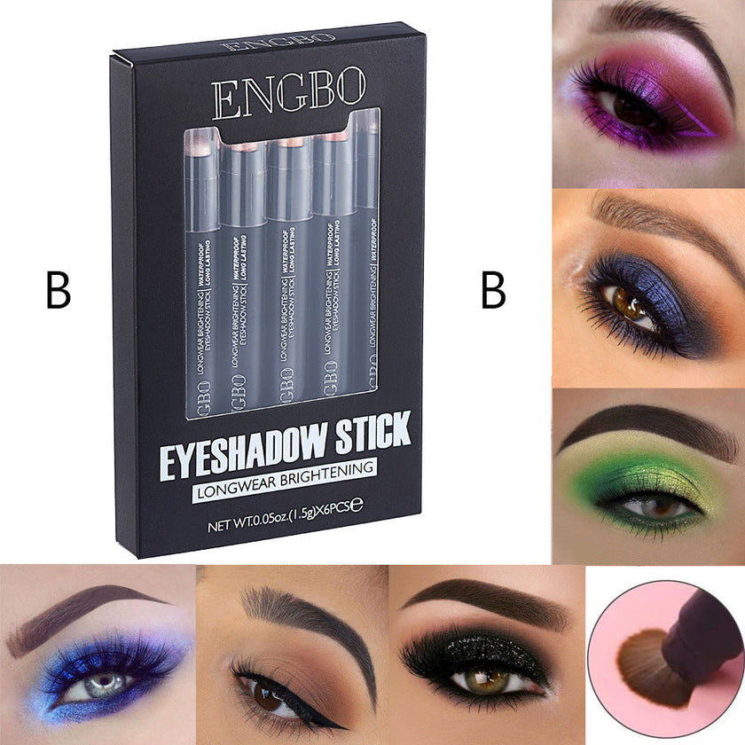 ENGBO 6-Piece Pearlescent Eyeshadow Stick Set – Longwear Brightening, Waterproof