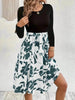 Floral Print Long Sleeve Skirt - Round Neck Flared Dress