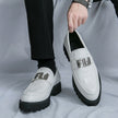 Men's Thick Sole Slip-On Business Casual Leather Shoes | Black, Brown, White | Sizes 38–46