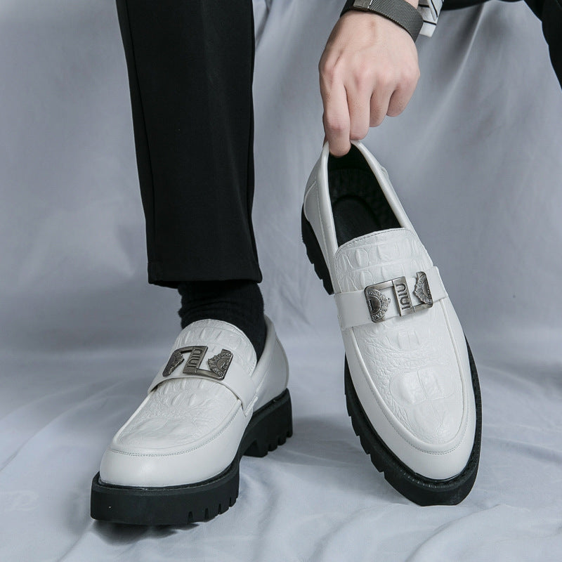 Men's Thick Sole Slip-On Business Casual Leather Shoes | Black, Brown, White | Sizes 38–46