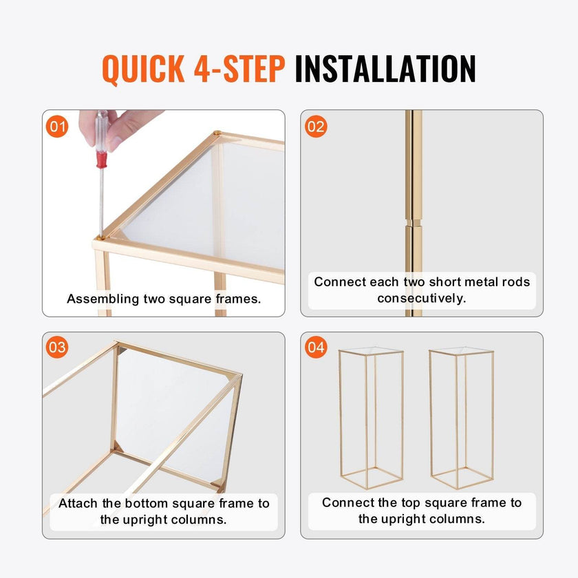 10PCS 31.5inch High Wedding Flower Stand, With Acrylic Laminate,Metal Vase Column Geometric Centerpiece Stands, Gold Rectangular Floral Display Rack For Events Reception, Party Decoration