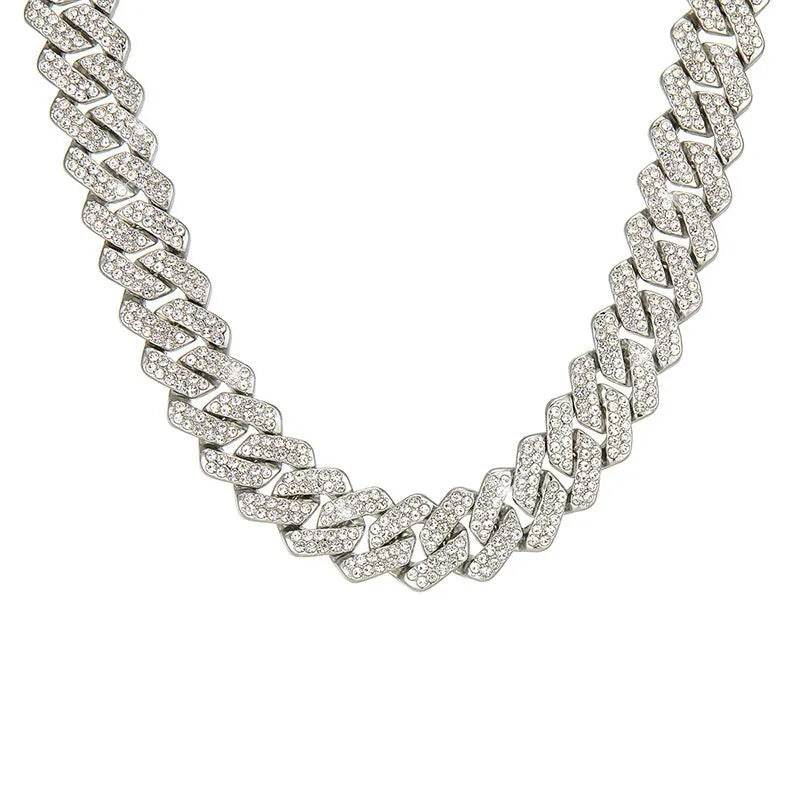 Box Buckle 14mm Bar Cuban Link Chain Bracelet and Necklace 2pcs
