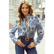 Elegant floral long sleeve work tops womens professional work blouses