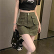 Workwear Denim Skirt Women's A- Line High Waist Mini Cargo Skirt