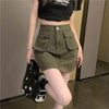 Workwear Denim Skirt Women's A- Line High Waist Mini Cargo Skirt