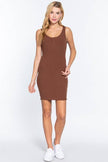 Sleeveless Double Scoop Neck Button Detail Lettuc