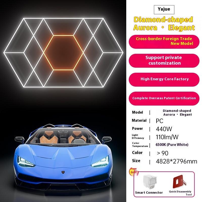 480W Honeycomb LED Car Detailing Station Light 2.4x4.8m 50000H Car Wash Shop Bay Light