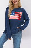Women's Loose Round Neck Fashion Sweater | National Flag Print Knit Top