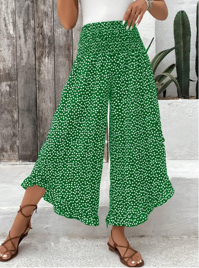 Women's Floral Smocked High Waist Wide Leg Palazzo Pants – Boho Casual Trousers S–XXL