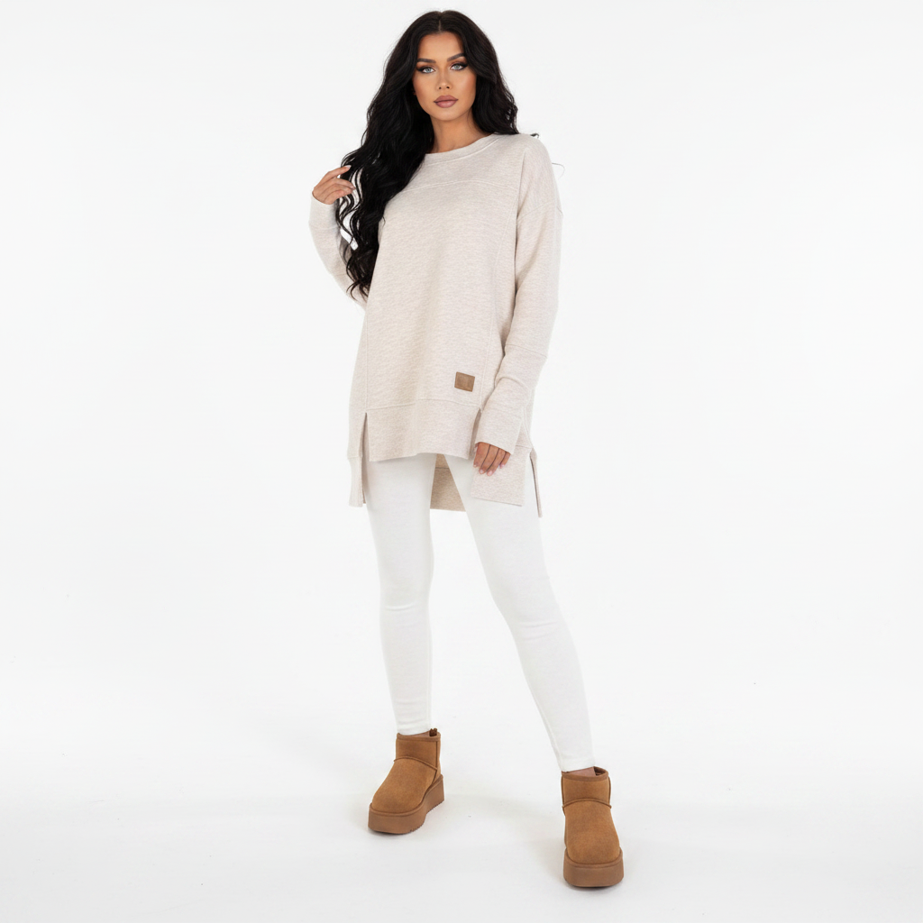 Women's Slit Long Sleeve Top & Trousers Two-Piece Set | White, Black, Army Green, Reddish Brown | S–XXXL
