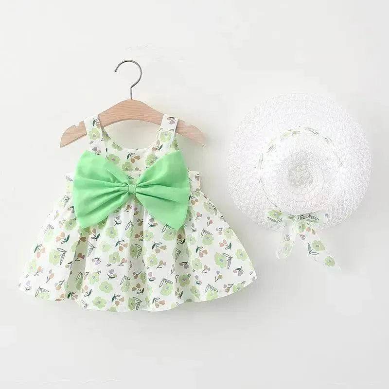 Baby Girl Floral Princess Dress with Matching Hat – Cotton Suspender Sundress for Toddlers