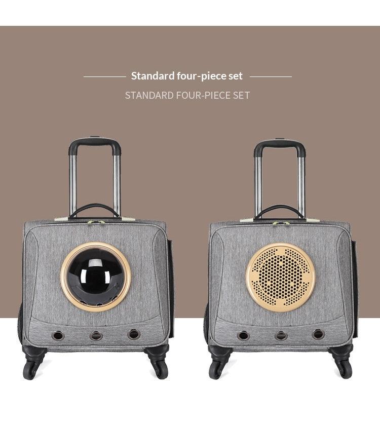 Rolling Pet Carrier Suitcase with Trolley Handle & Breathable Window