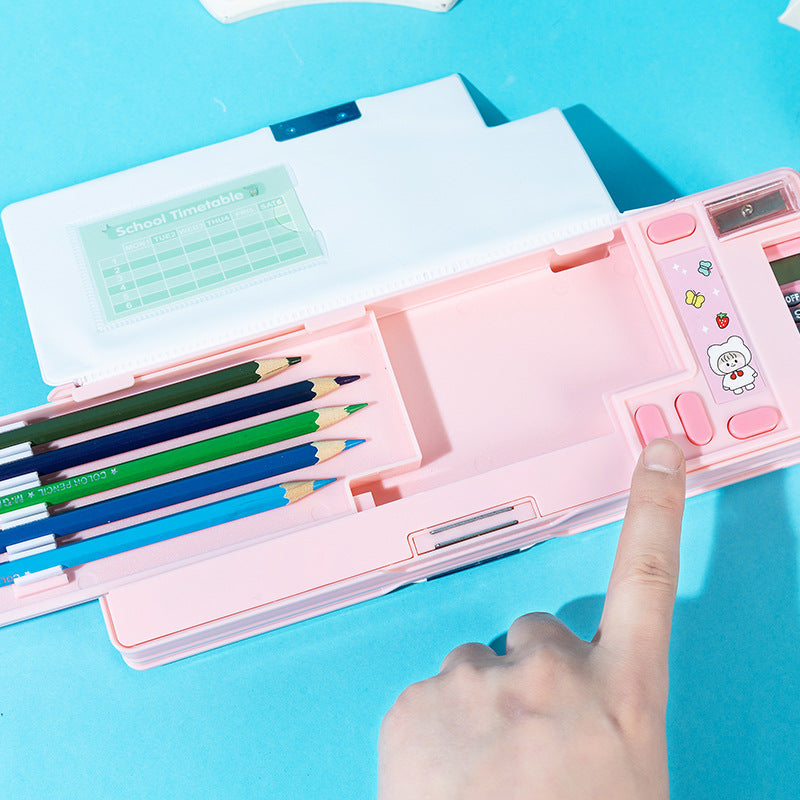 Kawaii Multifunctional Pencil Box with Calculator & Sharpener – Large Capacity
