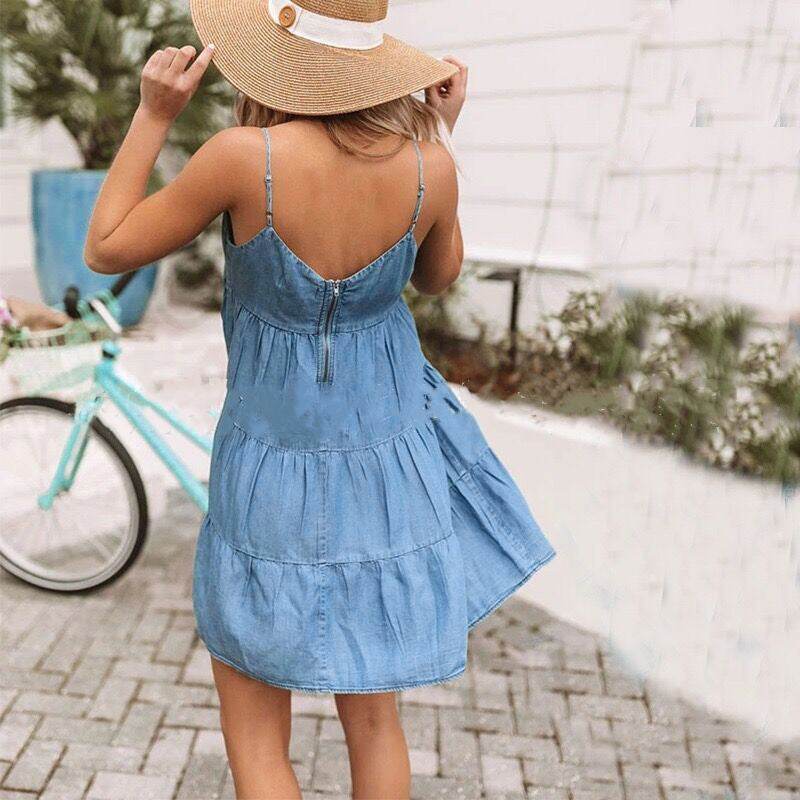 Sleeveless Suspender Casual Denim Loose flared Beach Dress