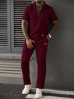 Men's Zip-Up Polo Shirt and Pants Two-Piece Set