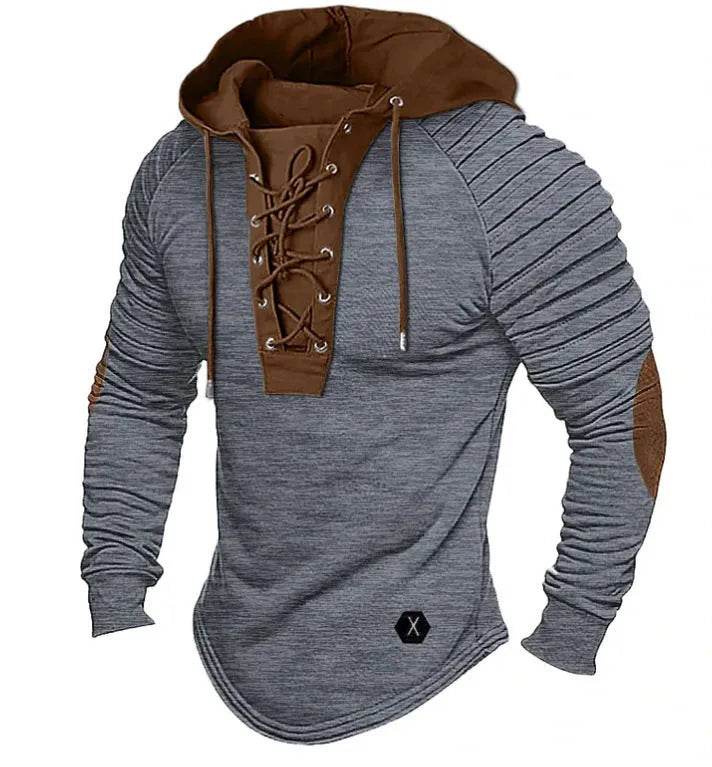 Spring And fall Pure Color Tied Hoodie Street fashion Bronzing Lacing Sweatshirt