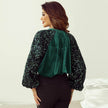 Elegant Fashion Sequined Long sleeve Suede V-neck Blouse top  women