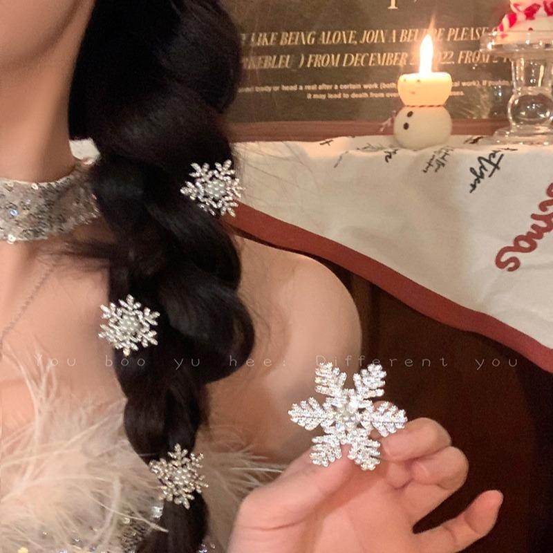 Crystal Snowflake Pearl flower Retro Hair Clip
