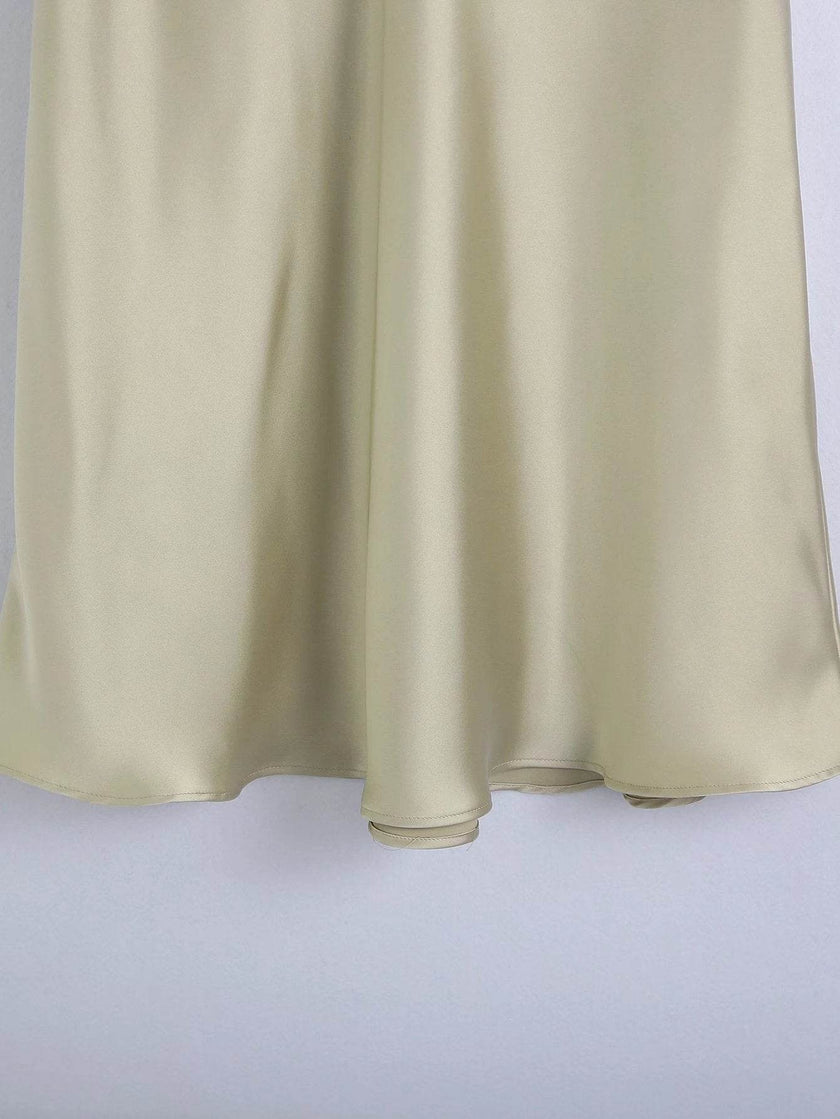 High Waisted Midi Silk Satin Skirt
