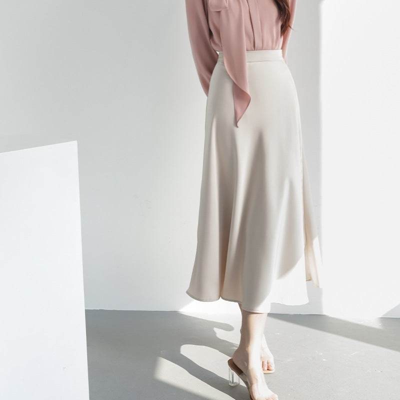 Women's formal Work Satin Skirt Summer High Waist Midi Sheath Skirt