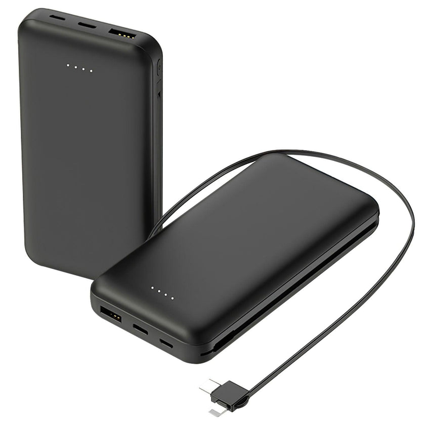 10000mAh Power Bank Portable Charger Built-In Lightning Type-C Cable 3 Devices iPhone Android