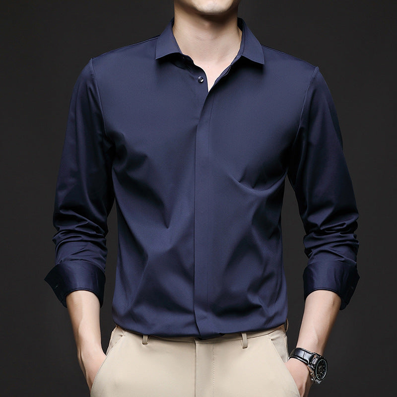 Men's Ice Silk Formal Shirt Half Sleeve Cardigan Canada | EX-STOCK