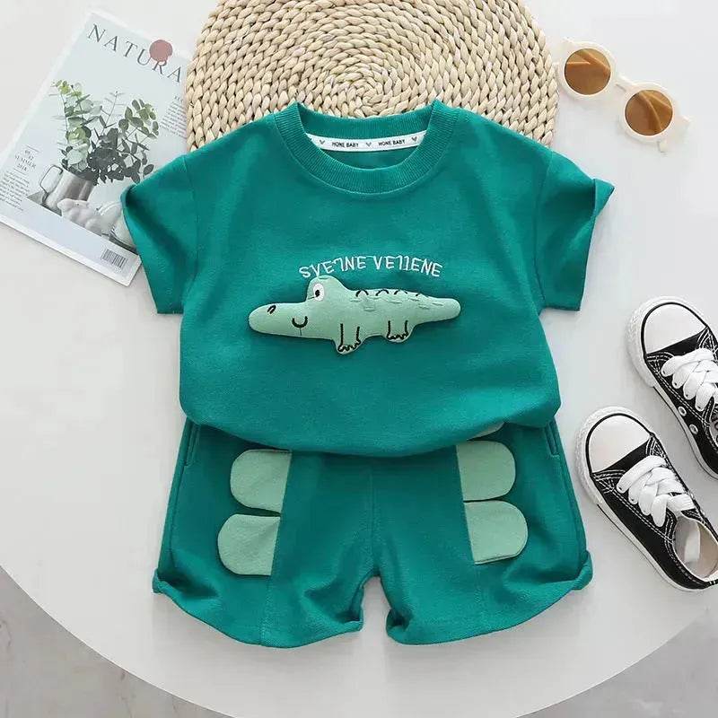 Baby Boy Three-dimensional Printing Fashionable Two piece Short sleeve polo shirt and Short