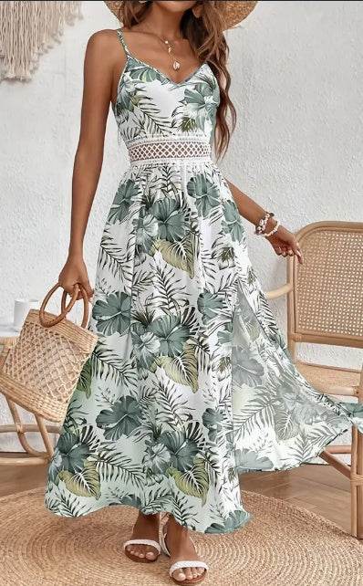 Elegant Spring chic Vacation Resort floral summer maxi dress