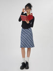 Plaid A- Line Skirt Women's High Waist student Midi Skirt