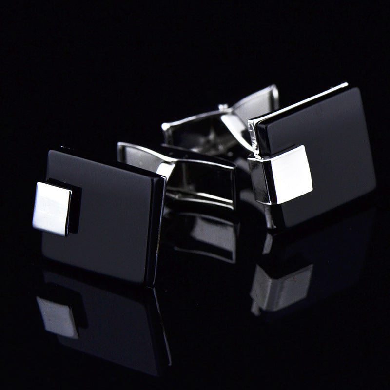 Men's Black Agate Cufflinks – 18mm Square Business French Cufflinks | Canada & USA