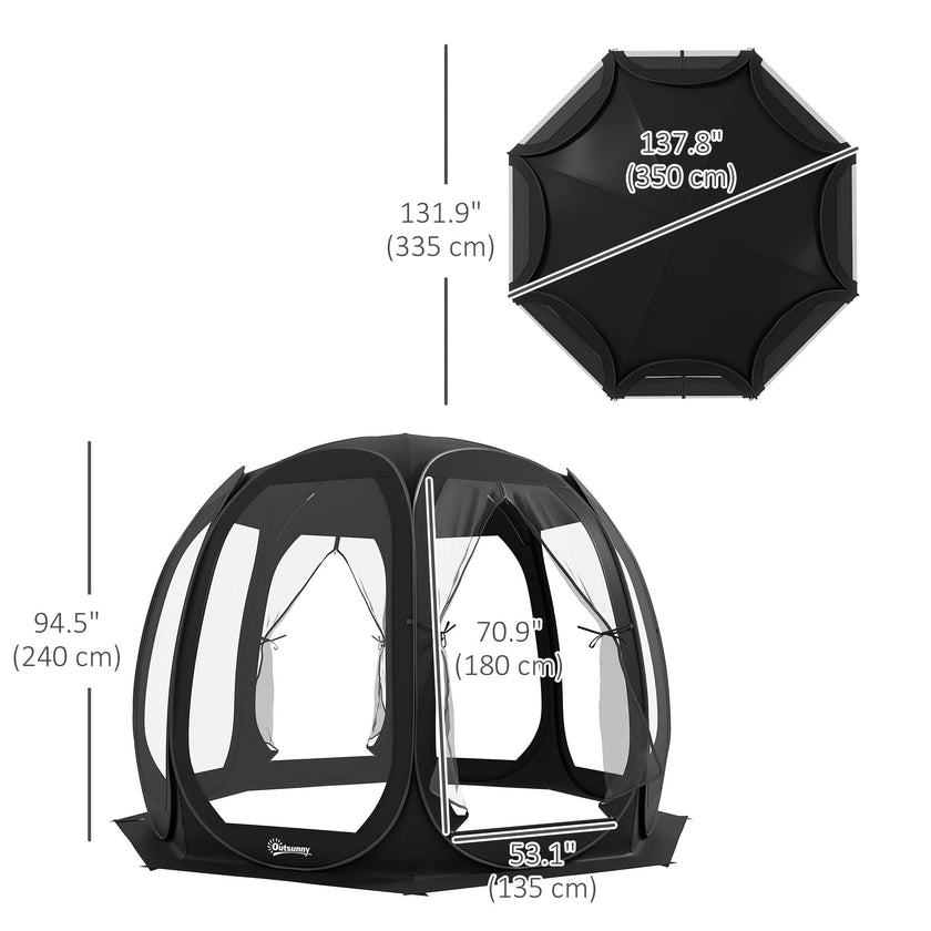 Outsunny 11' x 11.5' Screen Tent, Pop Up Camping Gazebo with Portable Carry Bag and 2 Doors, Black