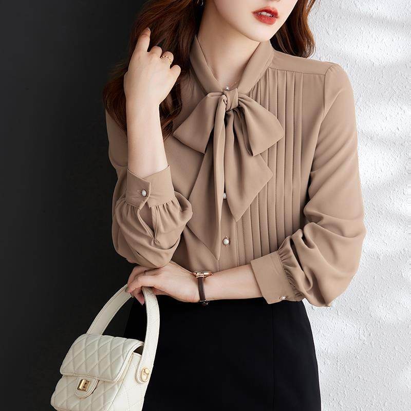 Women neck tie Chiffon Long Sleeve Shirt For work