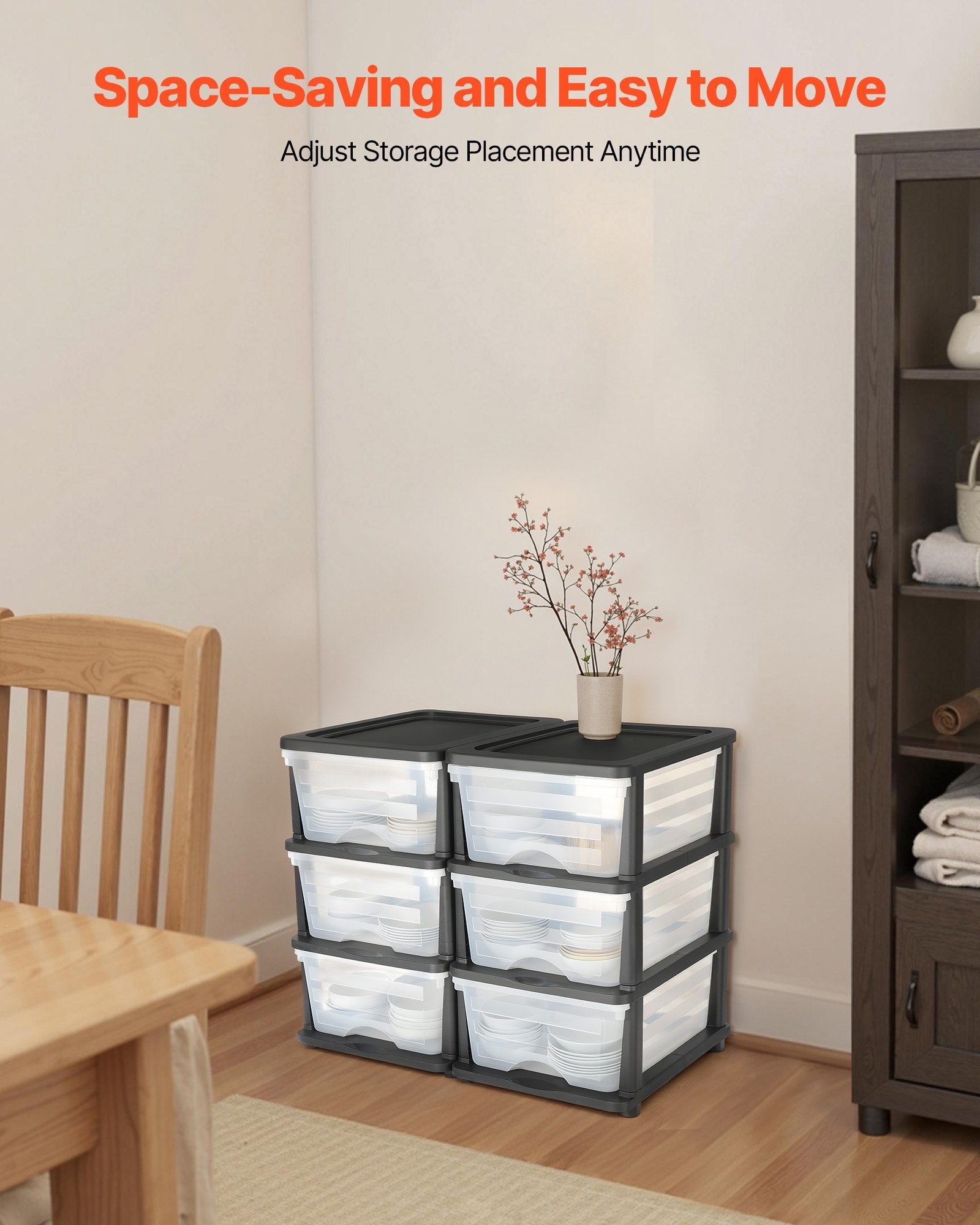 Clear Plastic Storage Drawers, 2-Pack, 6 Drawers Total, Transparent, for Closet, Office, Craft Room