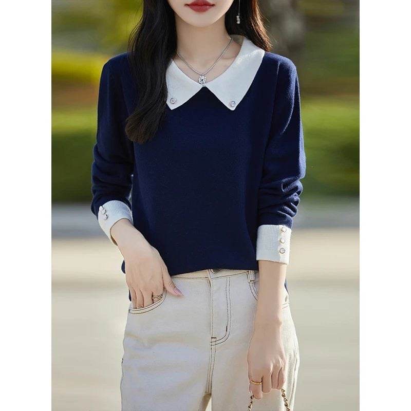 Lapels Bottoming Sweater blouse top For Women