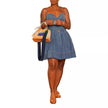 Chic Fashion Sleeveless Denim Sling Top Narrow Hem Flared mini  Dress